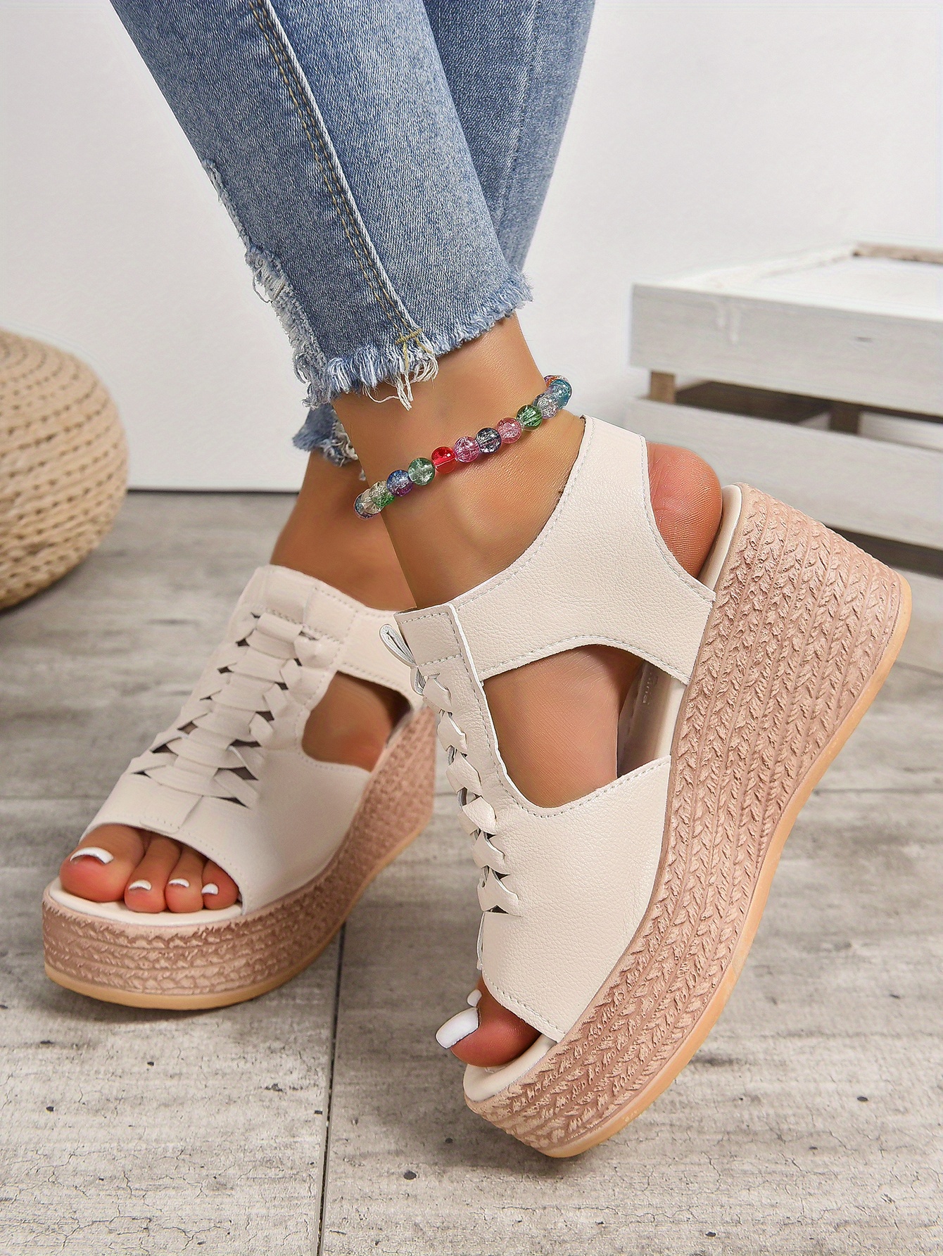 womens cutout design wedge sandals casual side zipper platform sandals comfortable summer shoes details 3