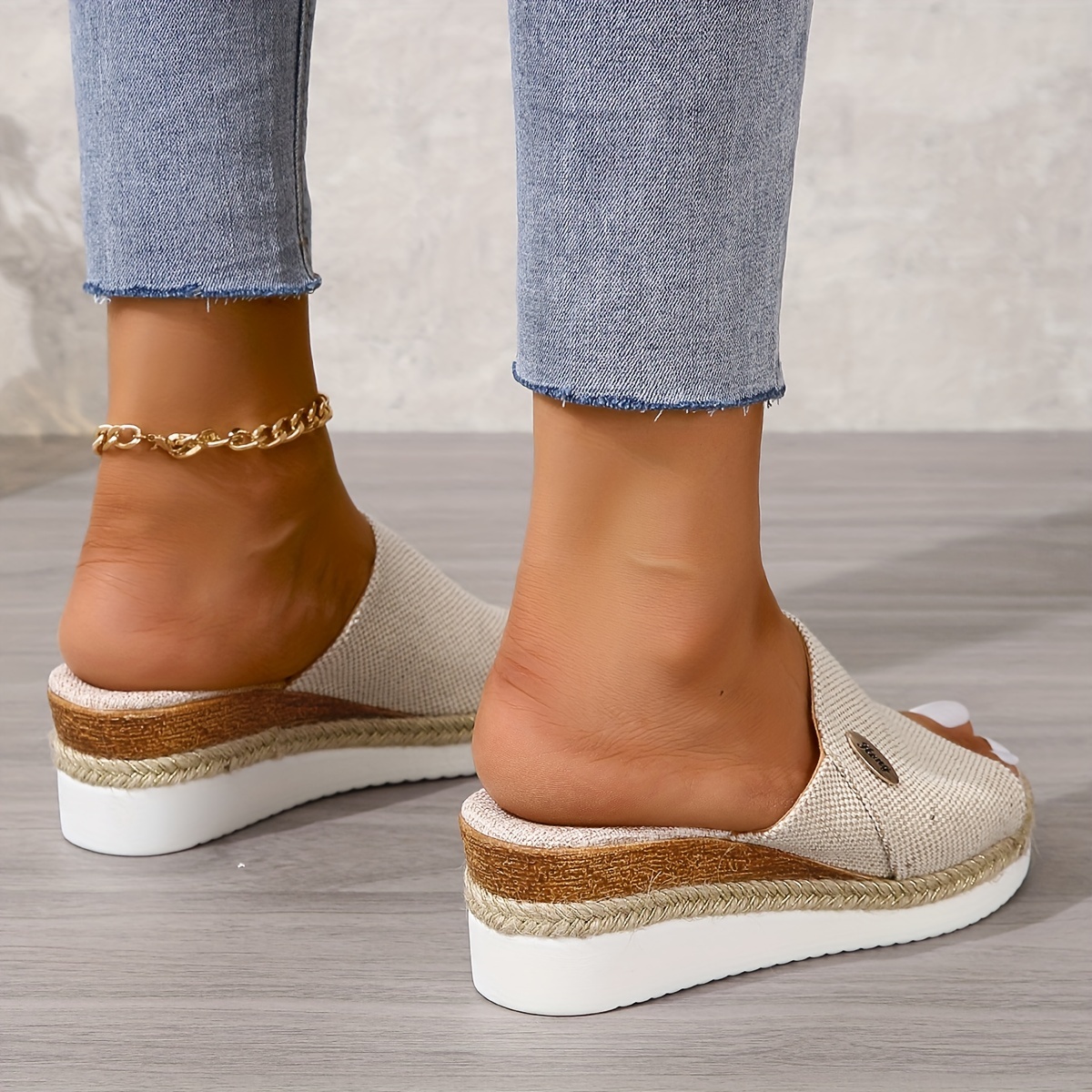 solid color platform sandals, womens solid color platform sandals slip on comfy summer slides shoes versatile wedge casual shoes details 0