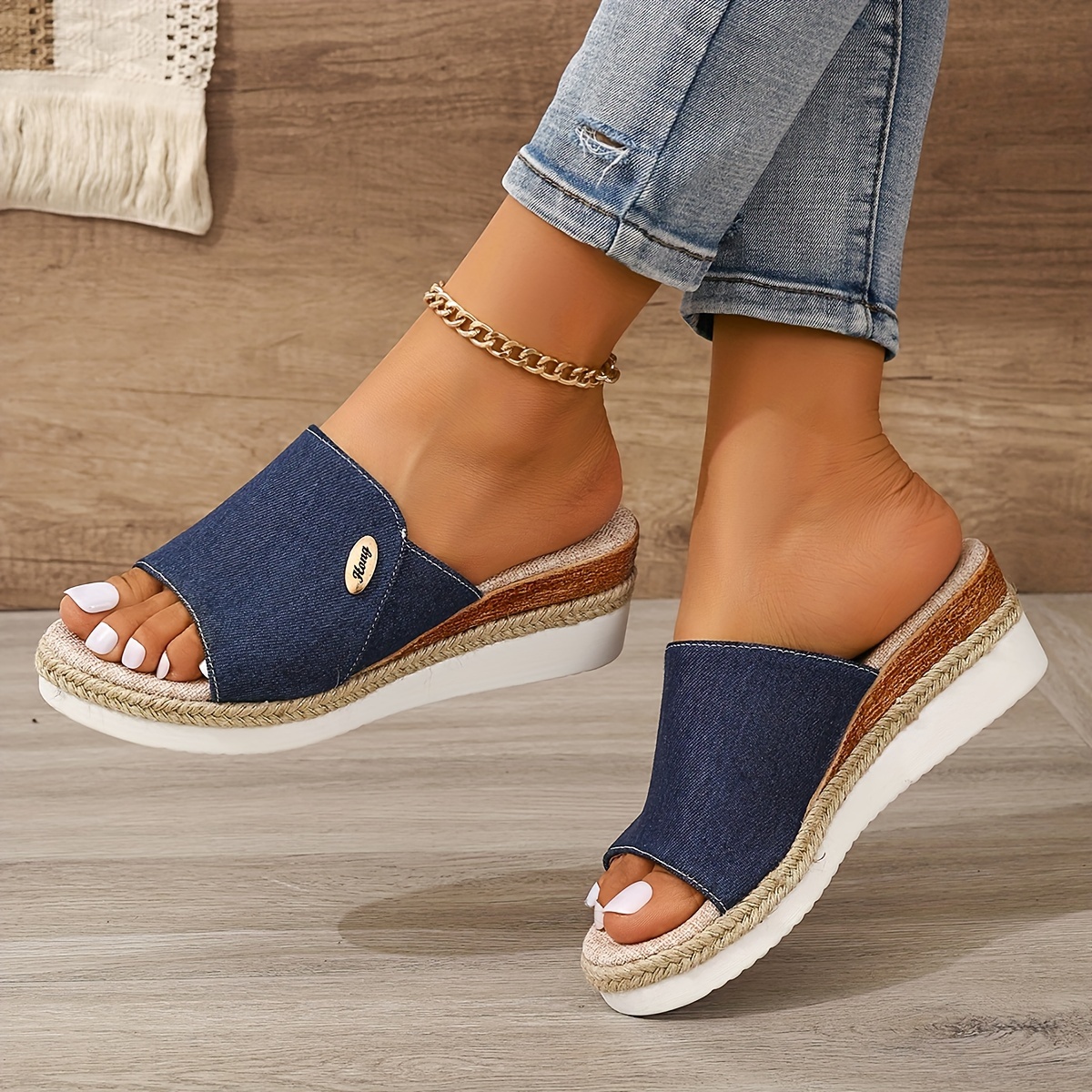 solid color platform sandals, womens solid color platform sandals slip on comfy summer slides shoes versatile wedge casual shoes details 7