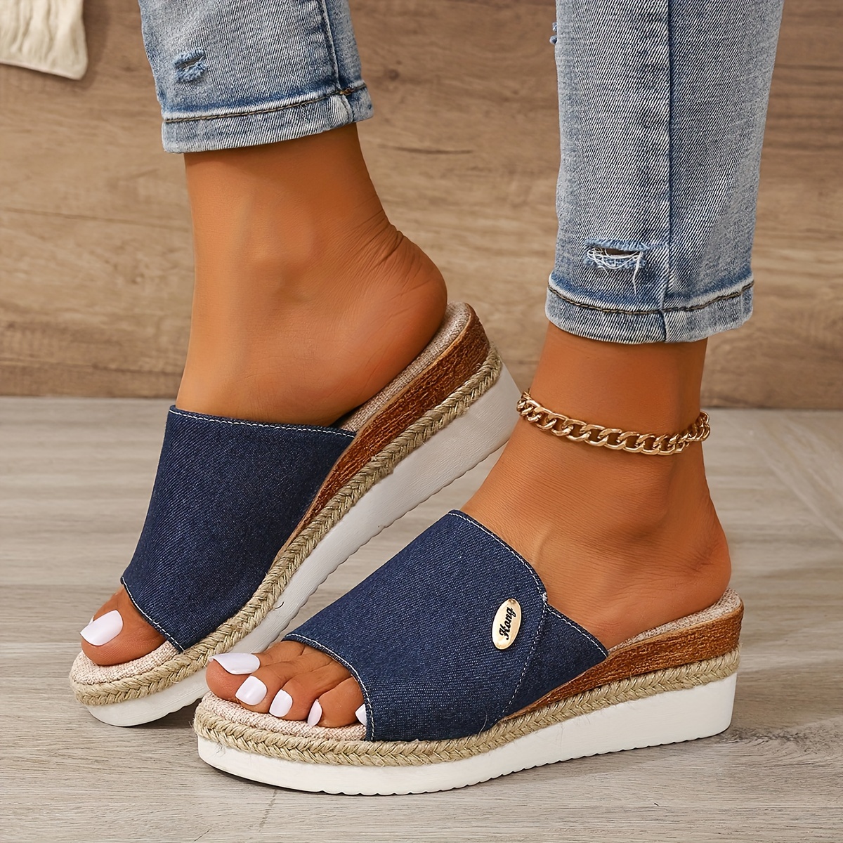 solid color platform sandals, womens solid color platform sandals slip on comfy summer slides shoes versatile wedge casual shoes details 8