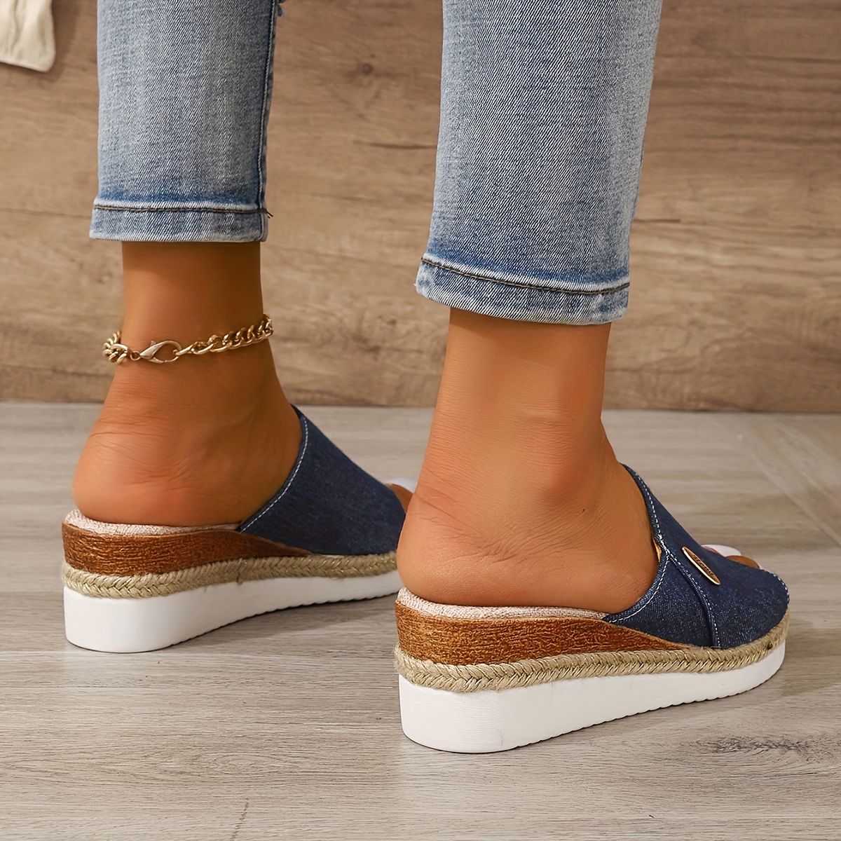 solid color platform sandals, womens solid color platform sandals slip on comfy summer slides shoes versatile wedge casual shoes details 9