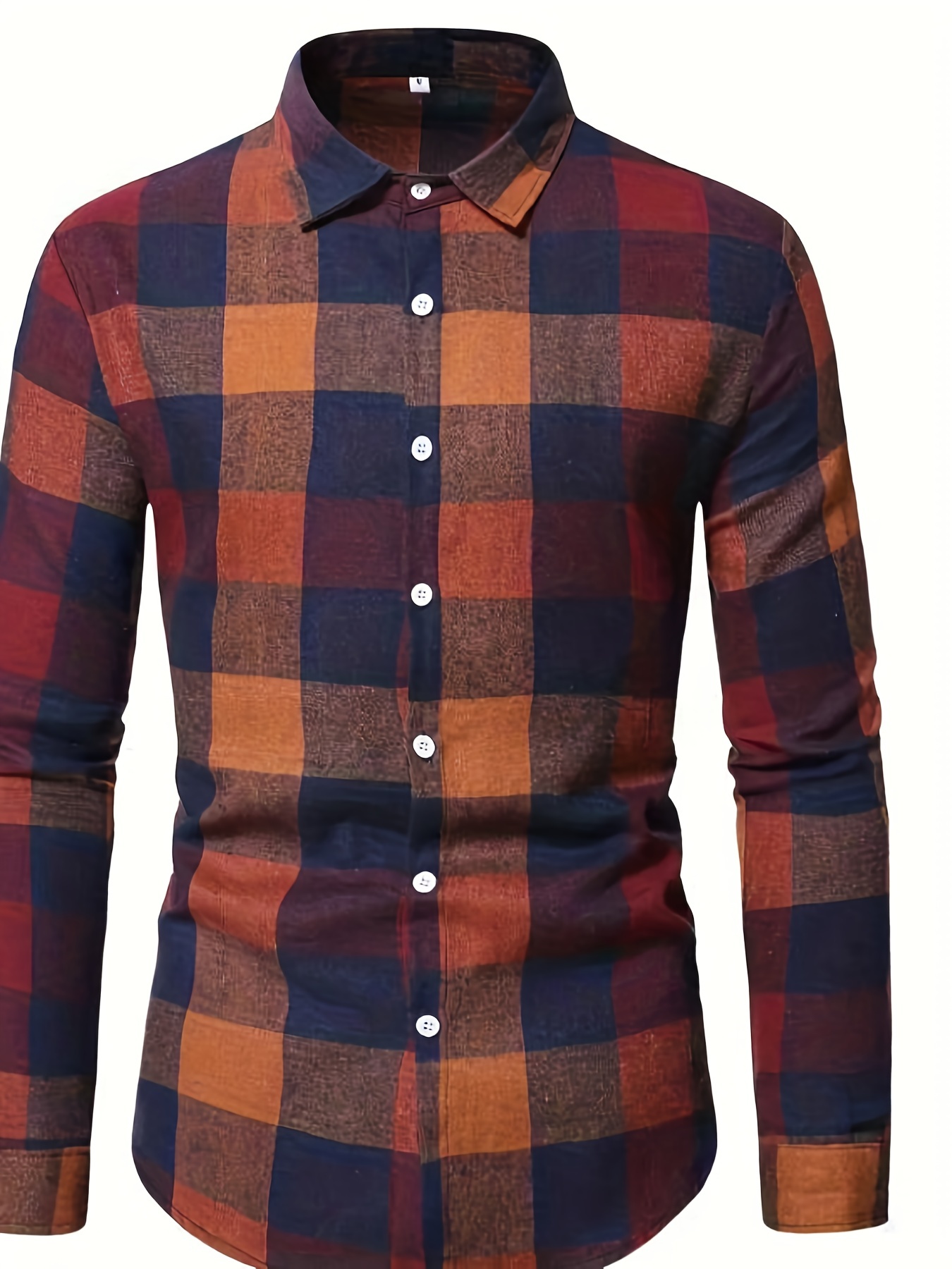 plaid pattern mens casual retro long sleeve button up shirt for spring fall outdoor details 0