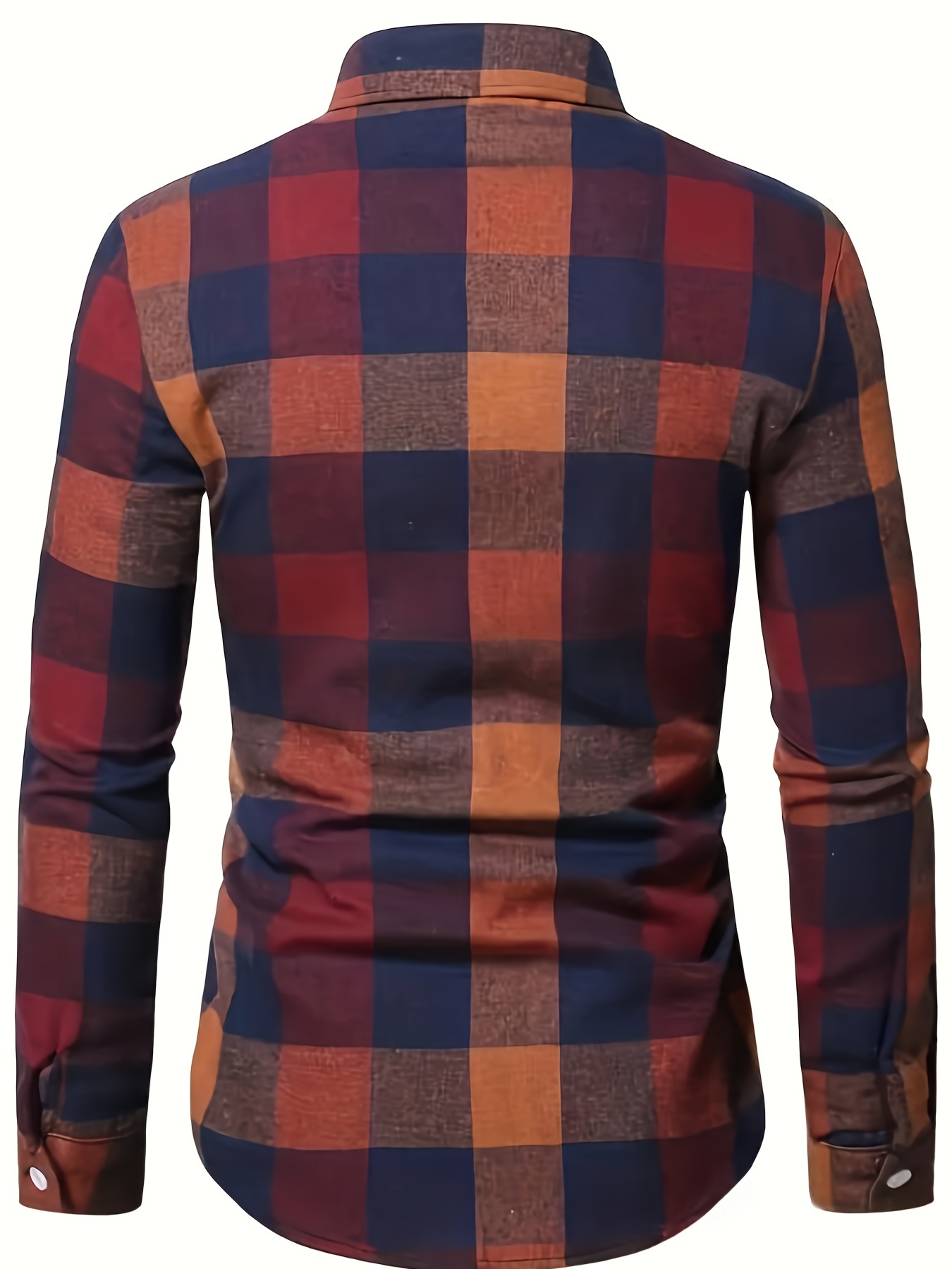 plaid pattern mens casual retro long sleeve button up shirt for spring fall outdoor details 1