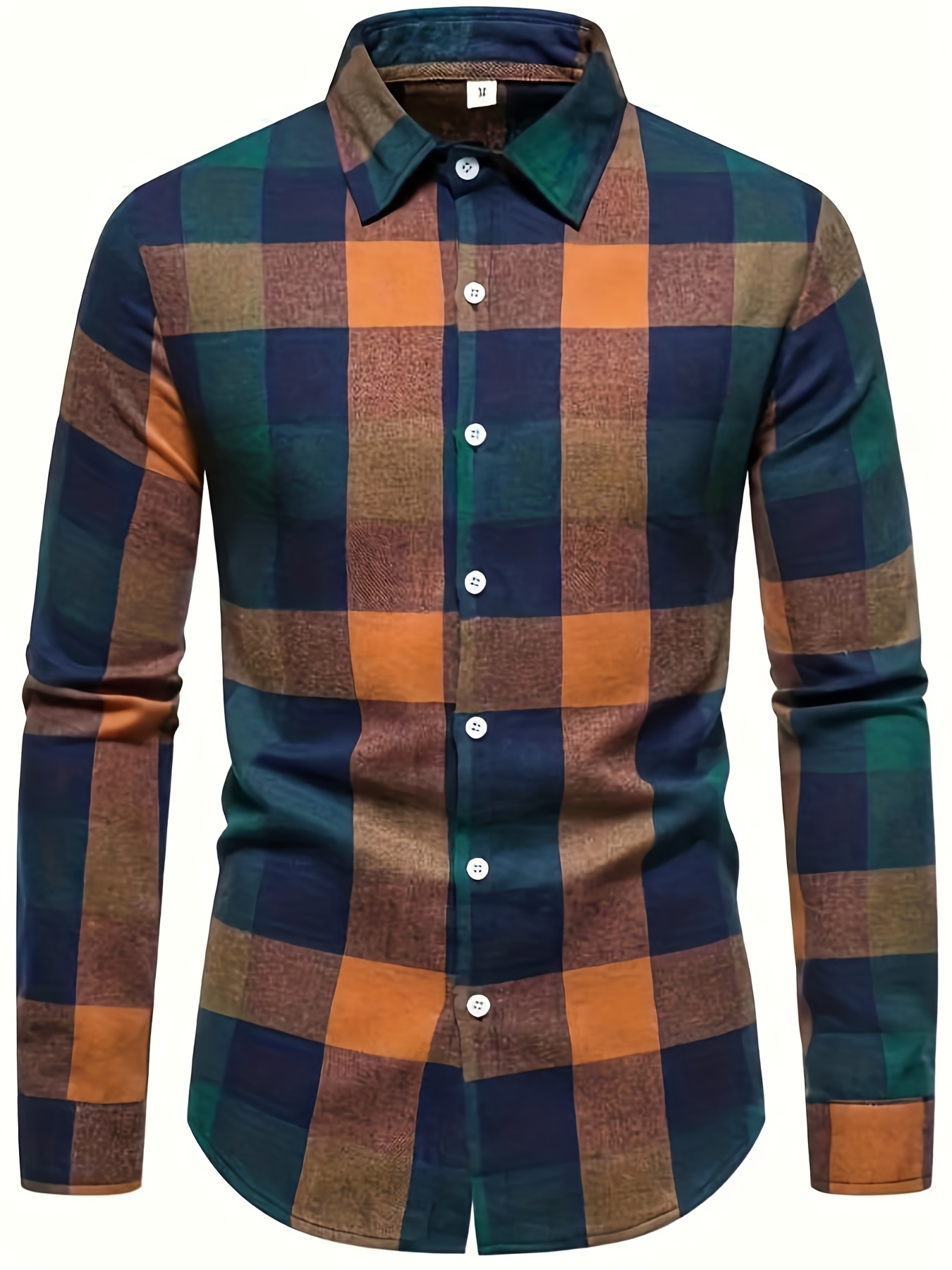 plaid pattern mens casual retro long sleeve button up shirt for spring fall outdoor details 5