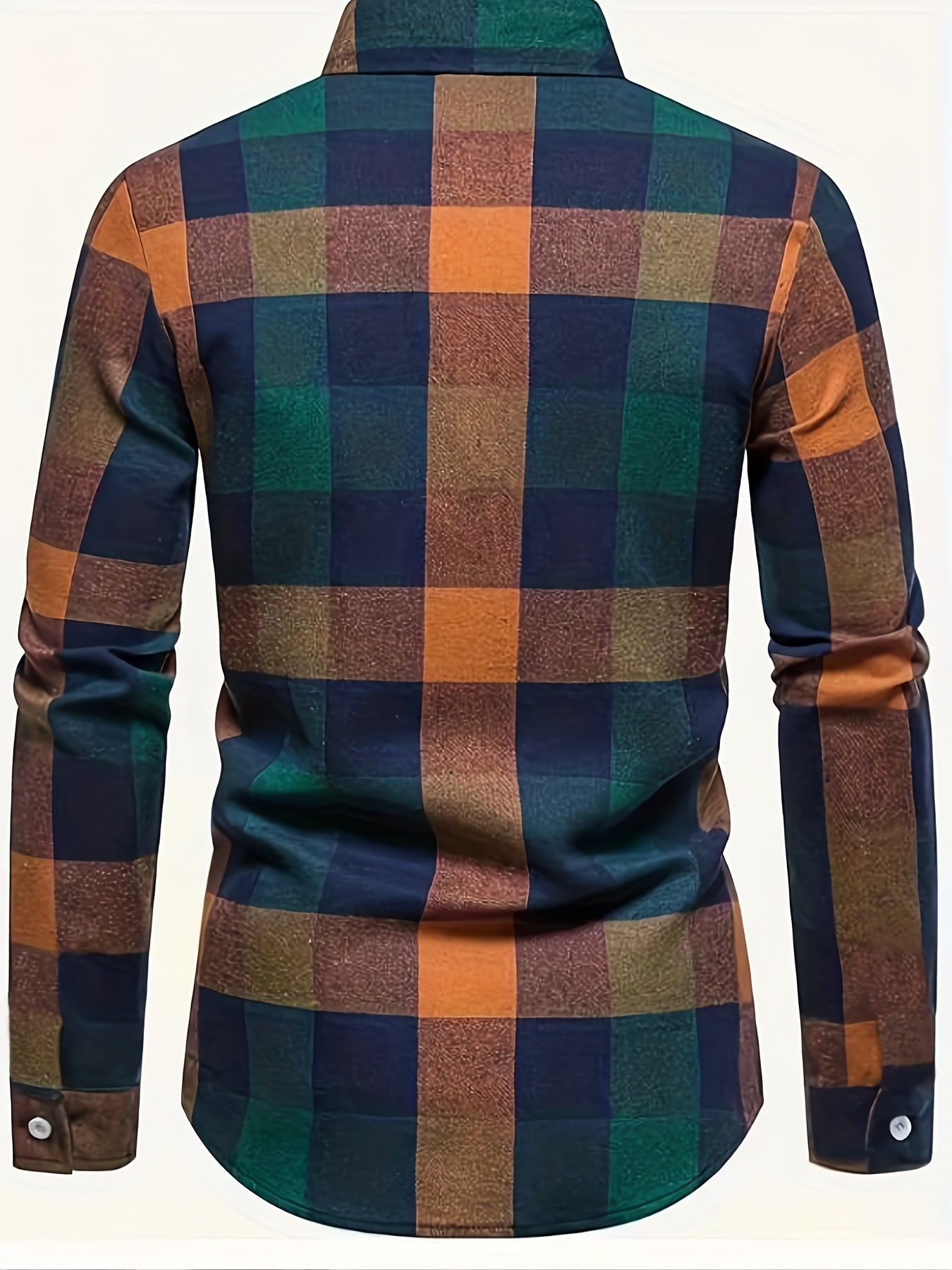 plaid pattern mens casual retro long sleeve button up shirt for spring fall outdoor details 6