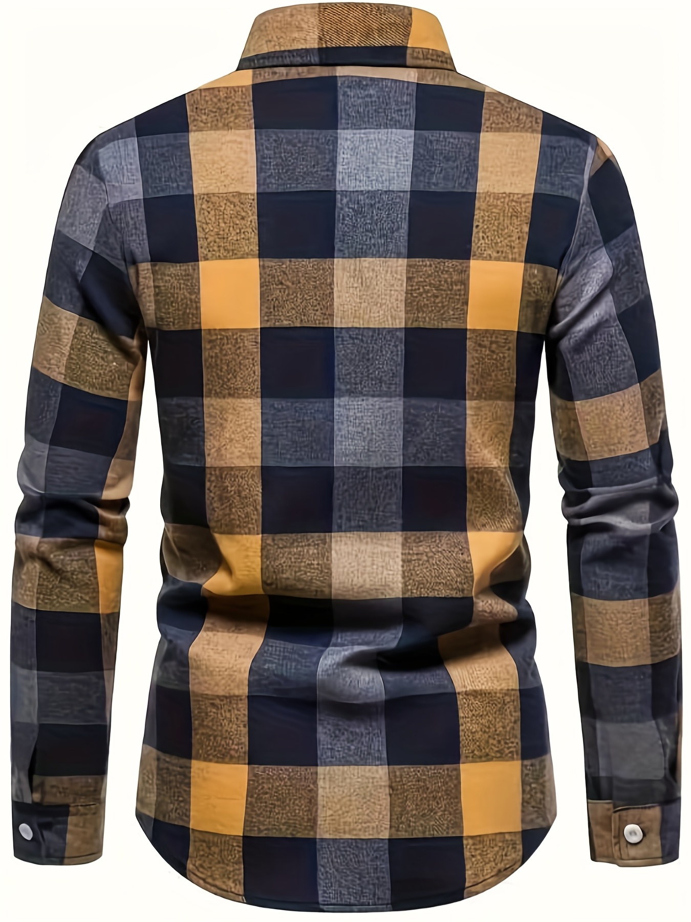 plaid pattern mens casual retro long sleeve button up shirt for spring fall outdoor details 10