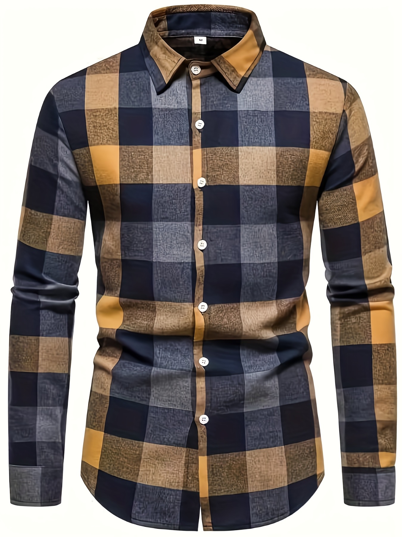 plaid pattern mens casual retro long sleeve button up shirt for spring fall outdoor details 11