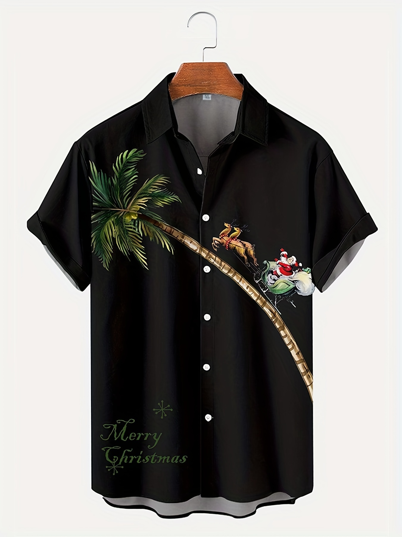 christmas coconut tree santa pattern mens short sleeve lapel shirt mens trendy shirt for summer beach holiday details 0