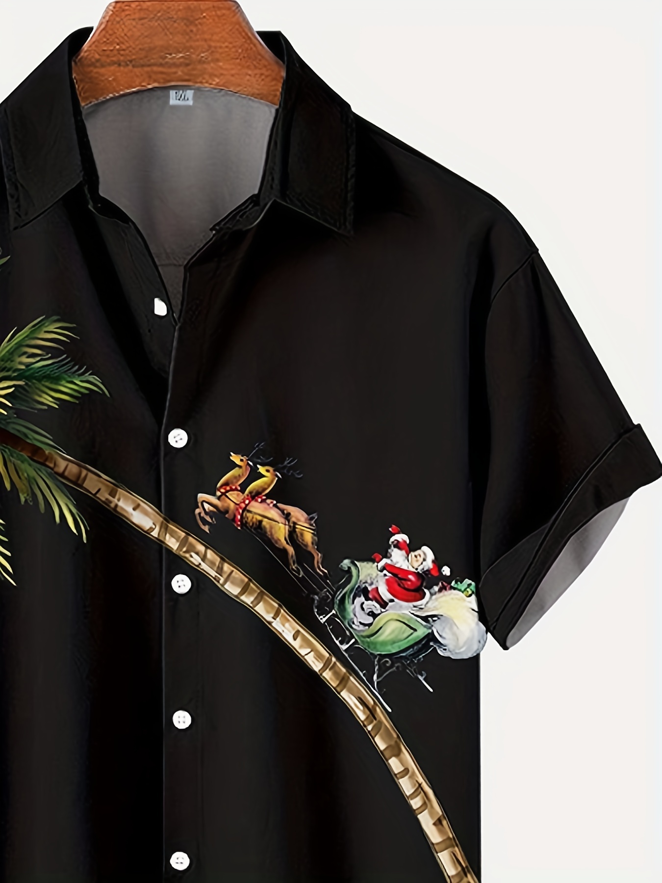 christmas coconut tree santa pattern mens short sleeve lapel shirt mens trendy shirt for summer beach holiday details 3