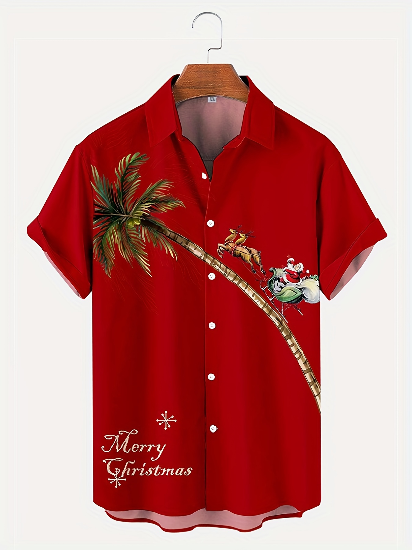 christmas coconut tree santa pattern mens short sleeve lapel shirt mens trendy shirt for summer beach holiday details 8