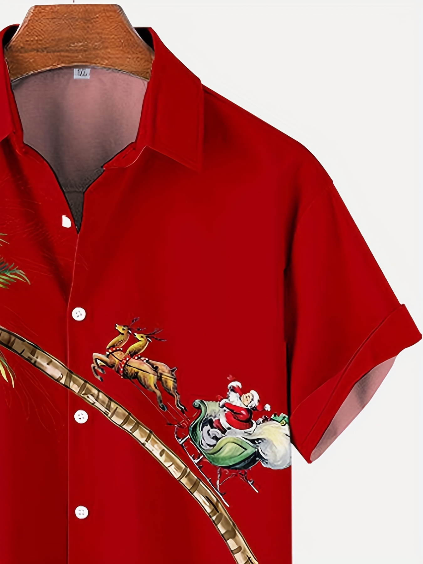 christmas coconut tree santa pattern mens short sleeve lapel shirt mens trendy shirt for summer beach holiday details 10