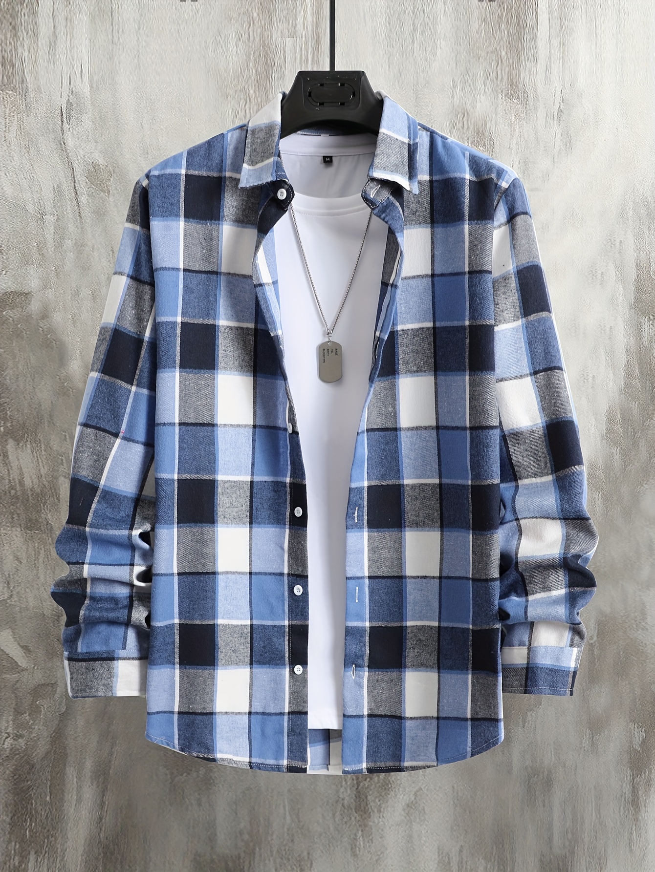 color block big plaid pattern mens long sleeve button up shirt for spring fall outdoor details 3