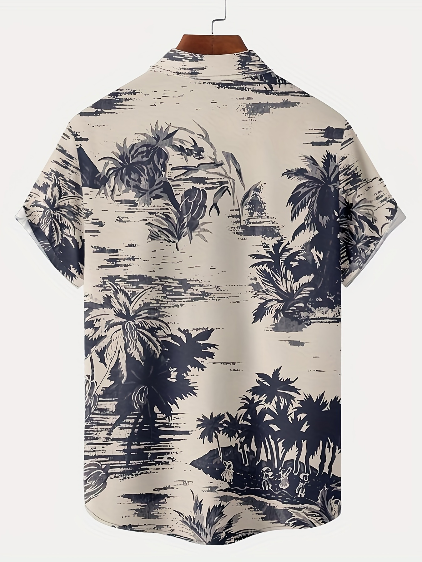 coconut tree print mens casual short sleeve hawaiian shirt with chest pocket mens shirt for summer vacation resort tops for men details 0