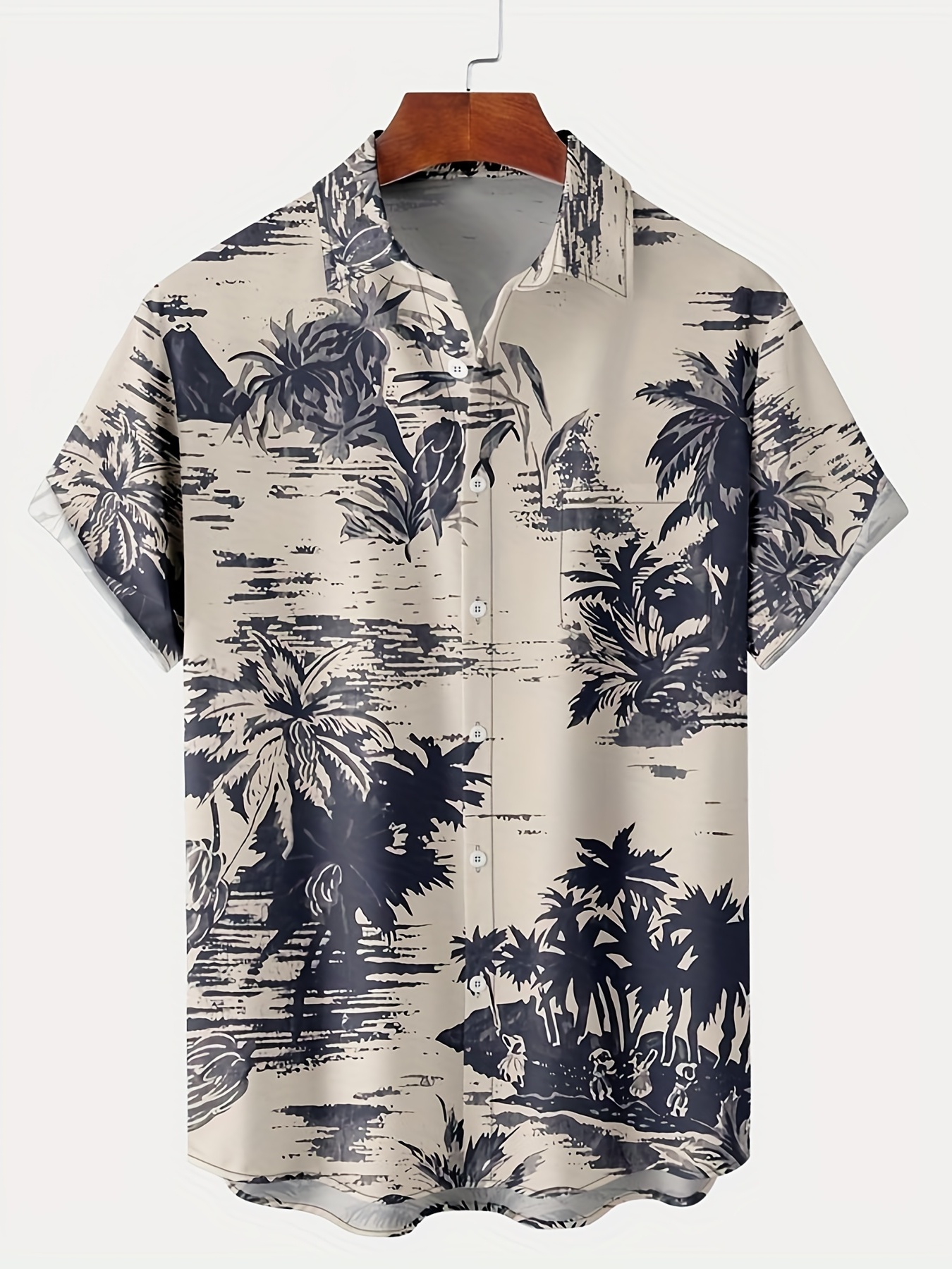 coconut tree print mens casual short sleeve hawaiian shirt with chest pocket mens shirt for summer vacation resort tops for men details 1