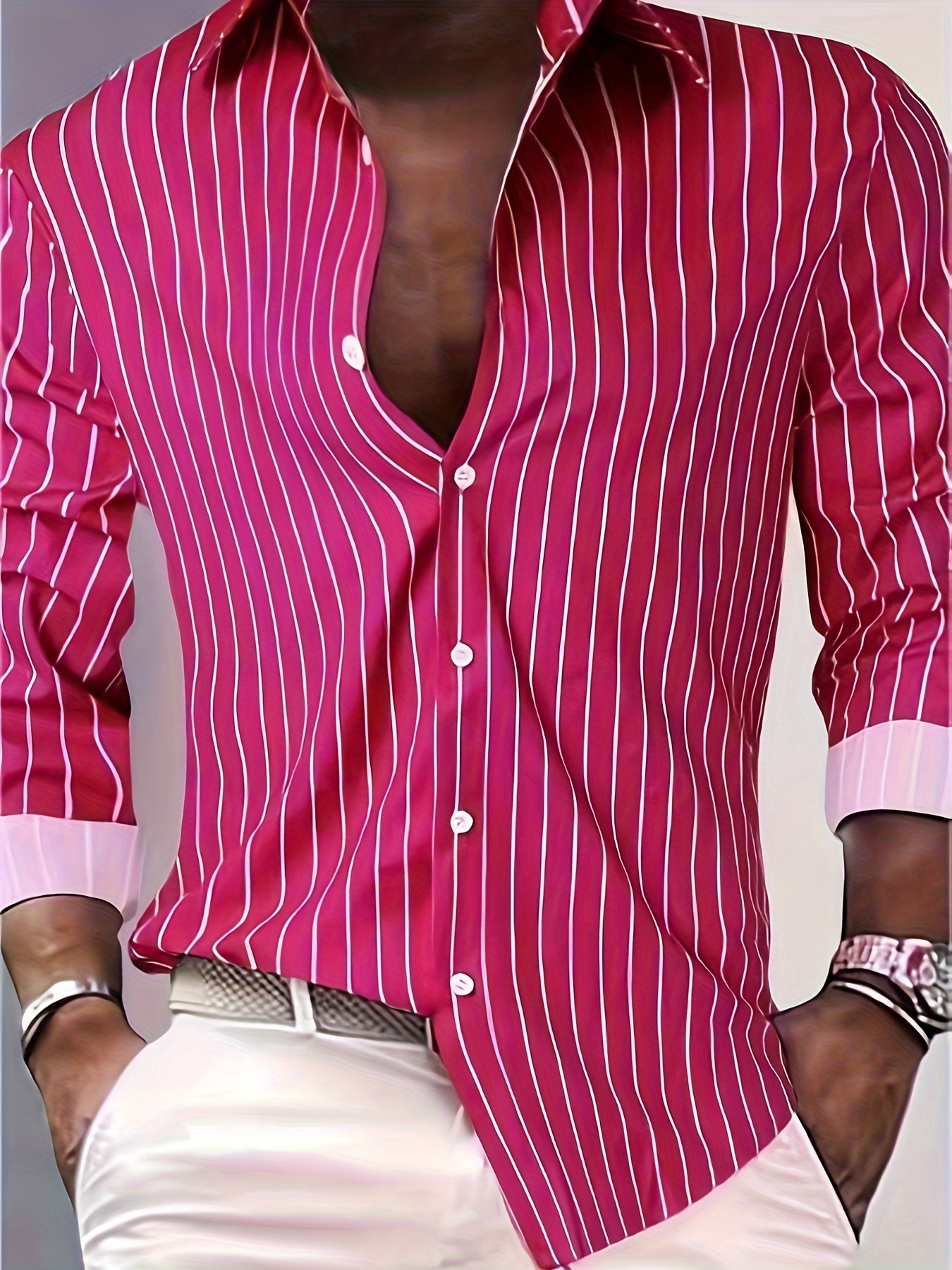 casual mens striped daily long sleeve button up shirt for spring fall outdoor details 6