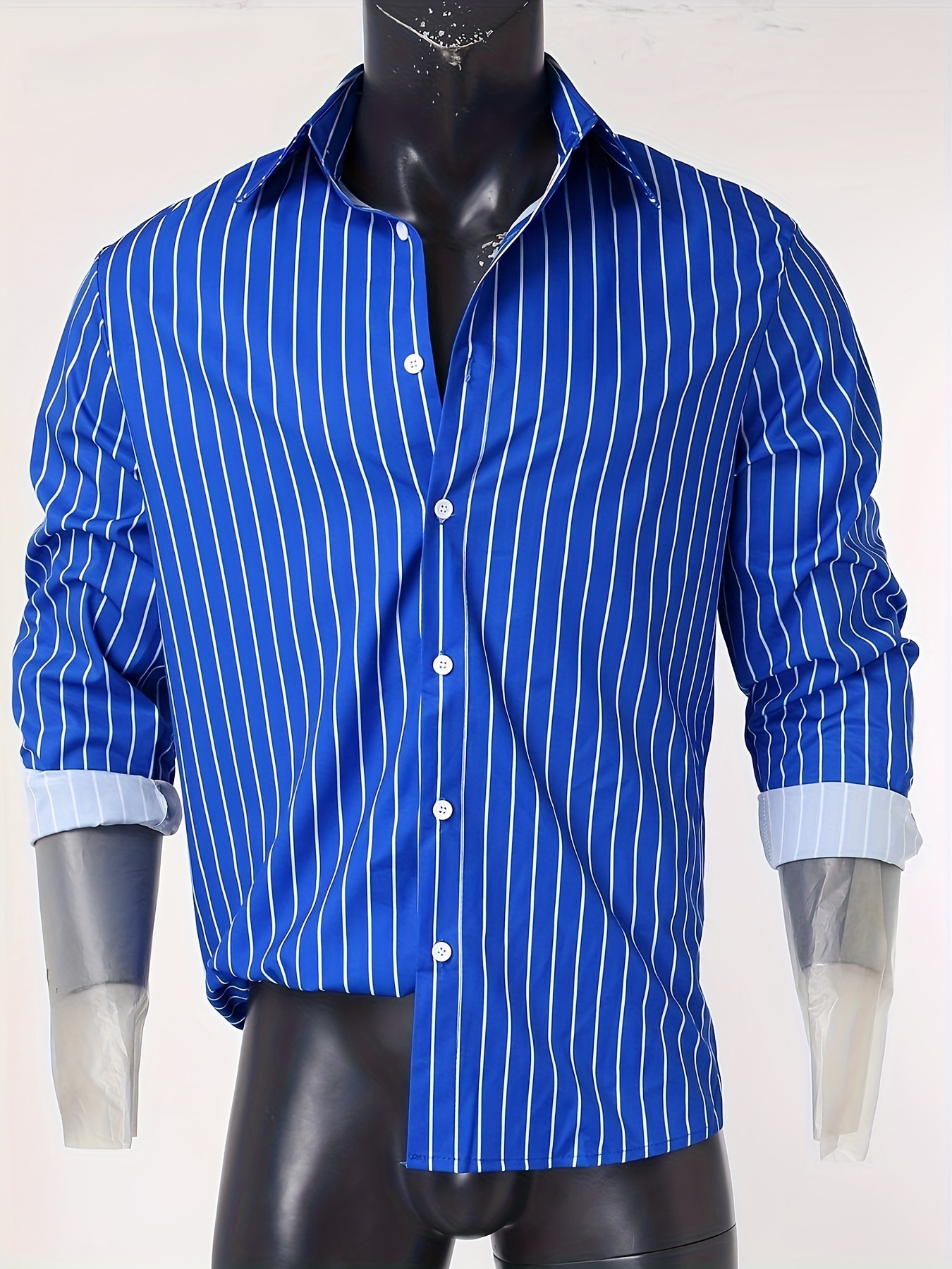 casual mens striped daily long sleeve button up shirt for spring fall outdoor details 14