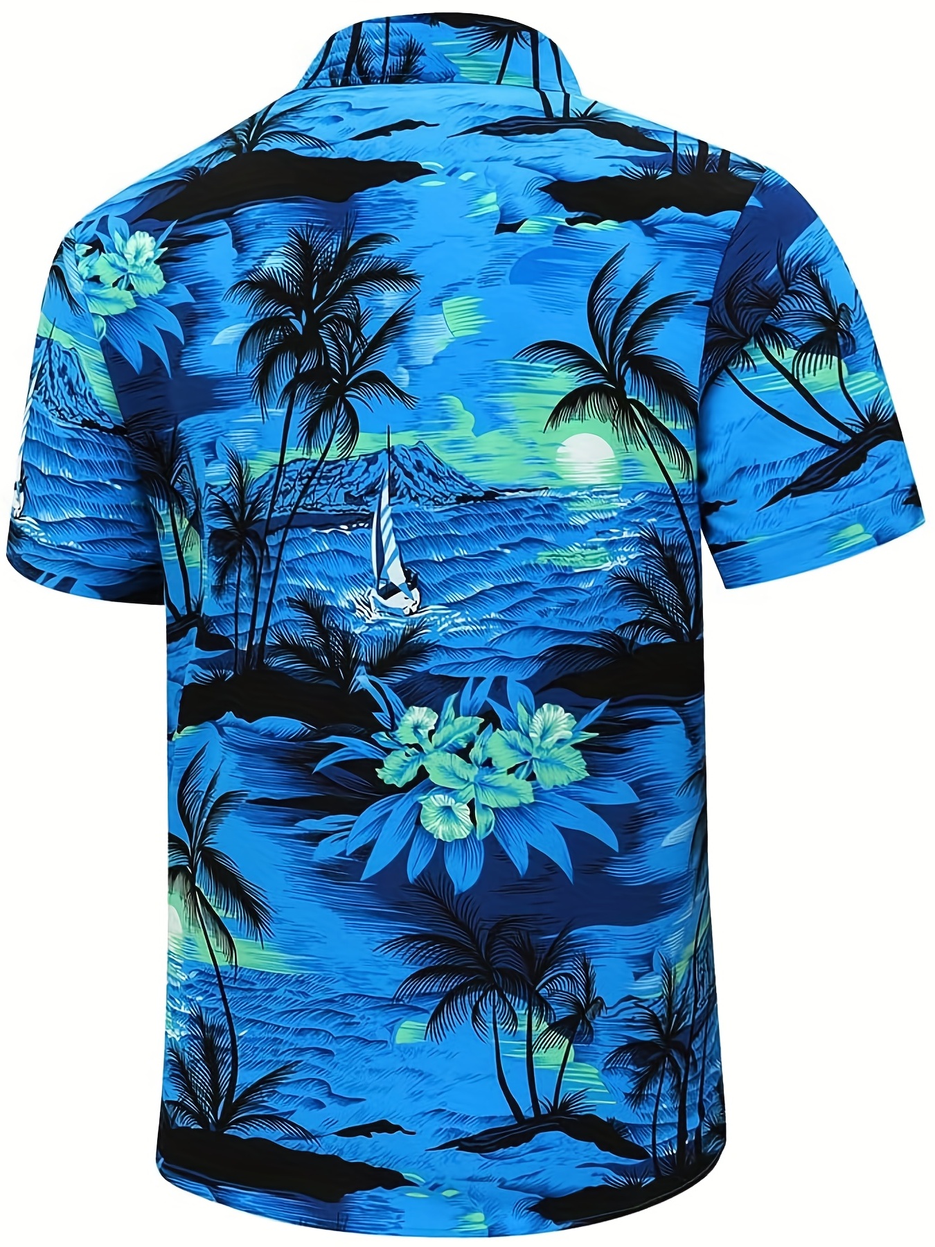 mens hawaiian palm tree v neck shirt casual short sleeve button down tee for summer details 0