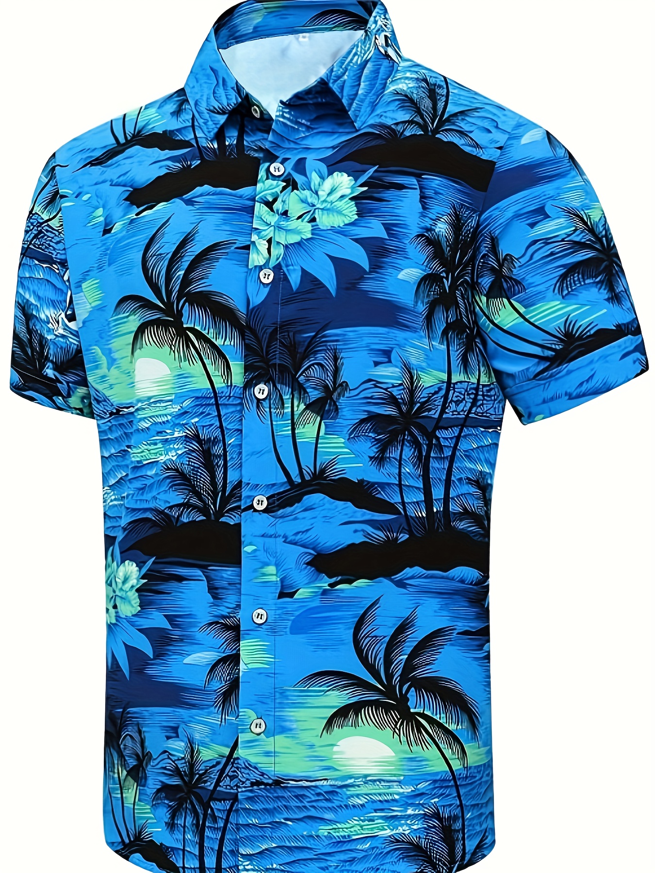 mens hawaiian palm tree v neck shirt casual short sleeve button down tee for summer details 1