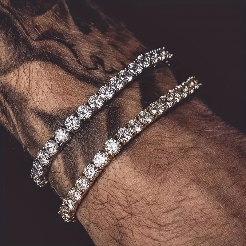 1pc hip hop chain bracelet mens hip hop inlaid faux diamond bracelet wedding engagement anniversary gift jewelry details 2