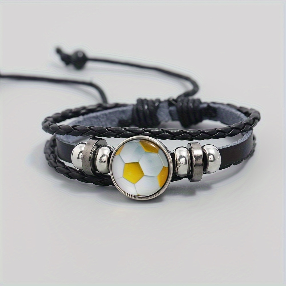 fashion trendy jewelry, 1pc fashion trendy jewelry cool beaded football fan pu leather bracelet memorial gift sports bracelet for men women details 2