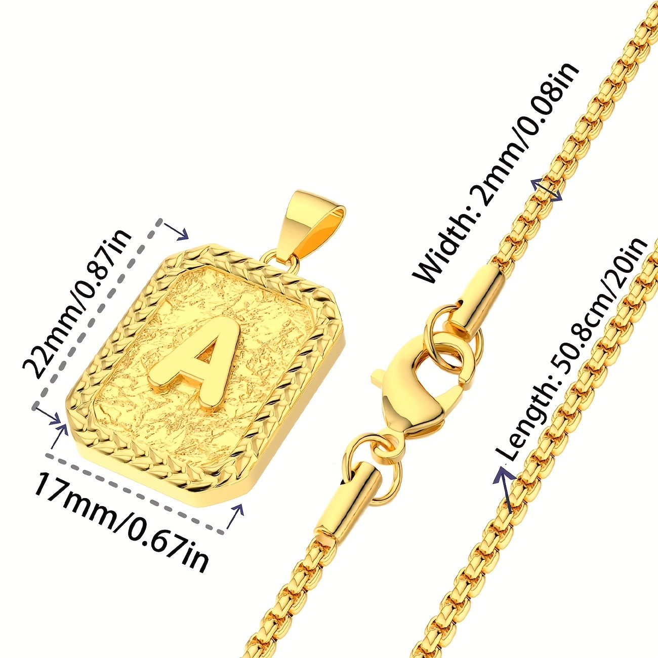 1pc initial letter pendant necklace for men 18k golden plated box chain necklace details 0