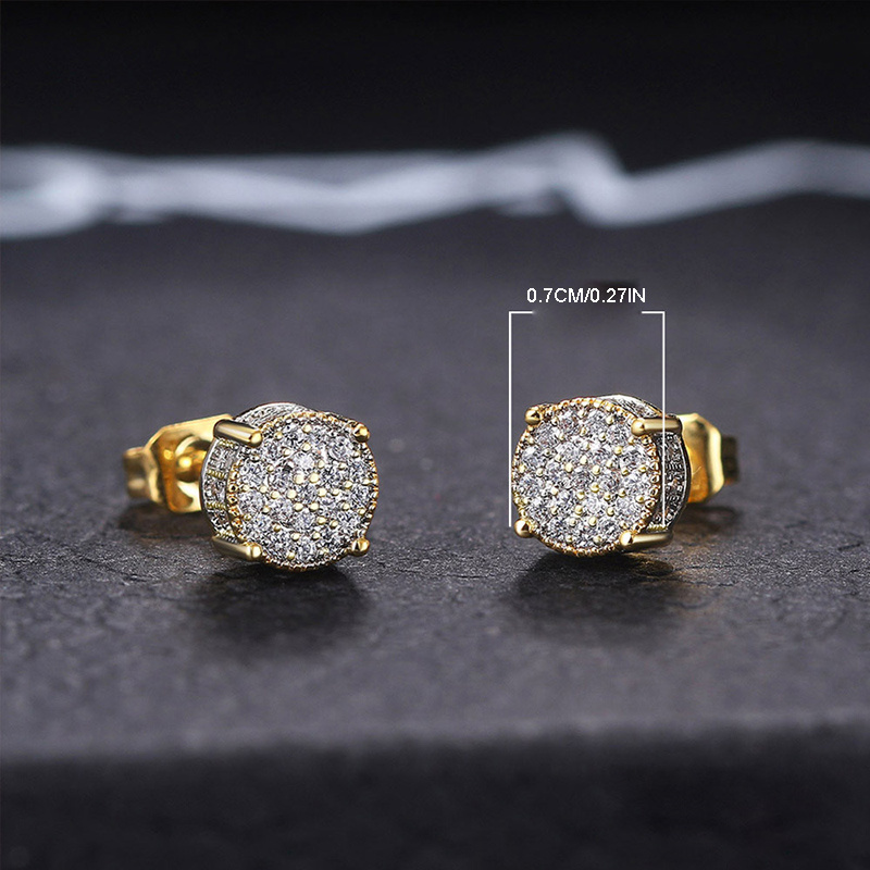 1 pair fashion classic shiny cubic zirconia round stud earrings for men details 1