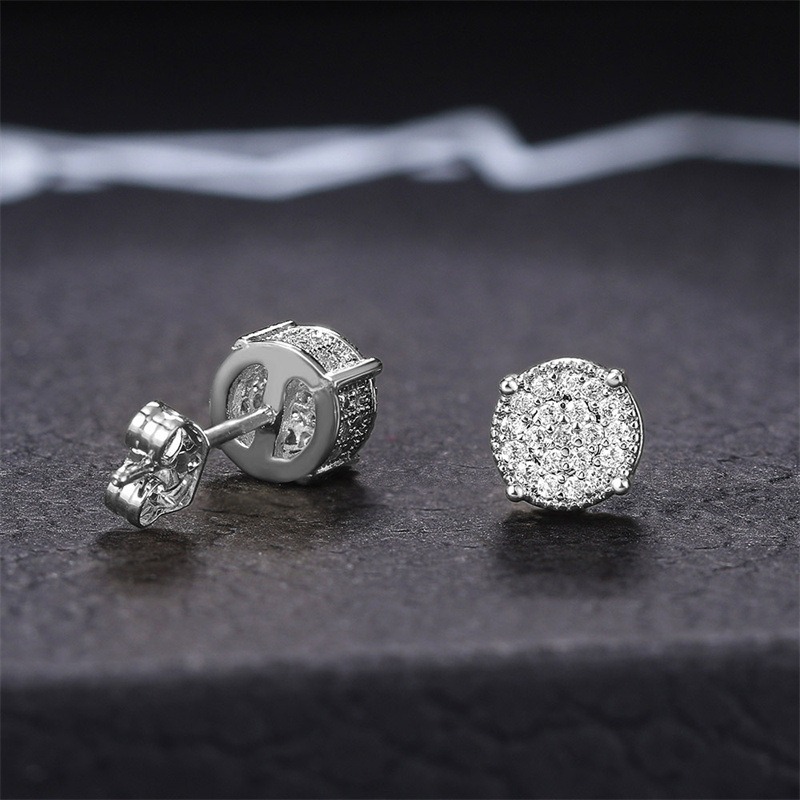 1 pair fashion classic shiny cubic zirconia round stud earrings for men details 3