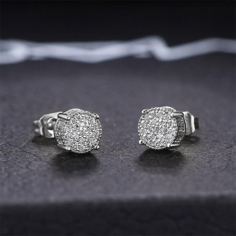 1 pair fashion classic shiny cubic zirconia round stud earrings for men details 4