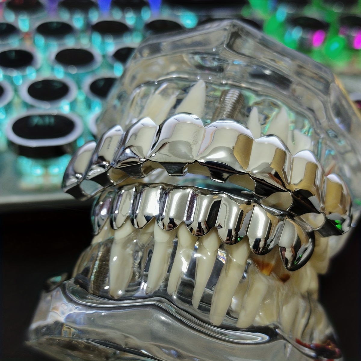 1 set 8 upper teeth and 8 lower teeth grillz mens hip hop teeth grillz halloween party teeth jewelry details 1