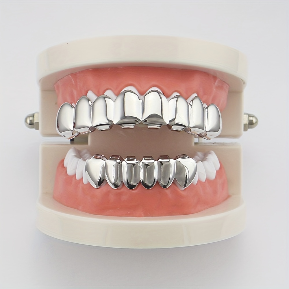 1 set 8 upper teeth and 8 lower teeth grillz mens hip hop teeth grillz halloween party teeth jewelry details 3