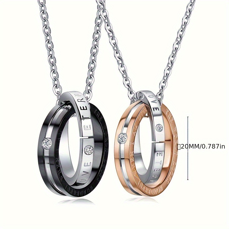 1pc double ring stainless steel pendant jewelry lot classic couple necklace details 0