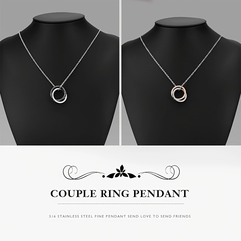 1pc double ring stainless steel pendant jewelry lot classic couple necklace details 2