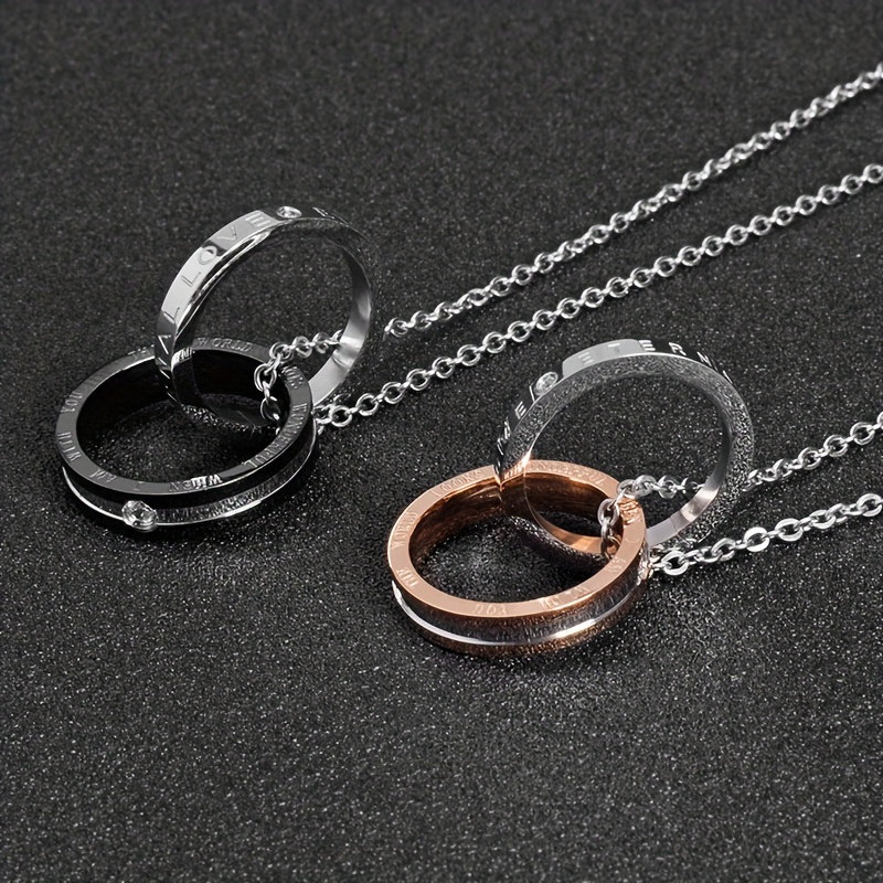 1pc double ring stainless steel pendant jewelry lot classic couple necklace details 4