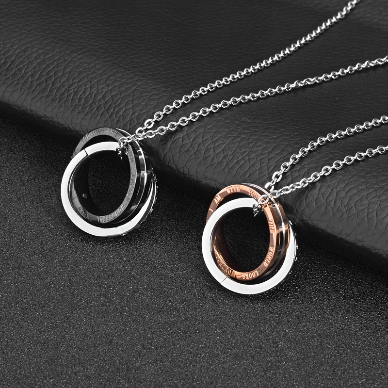 1pc double ring stainless steel pendant jewelry lot classic couple necklace details 5