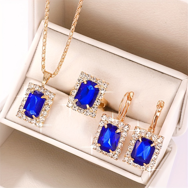 1 necklace 1 pair of earrings 1 ring elegant jewelry set classy rectangular design paved emerald zirconia match daily outfits party accessories details 0