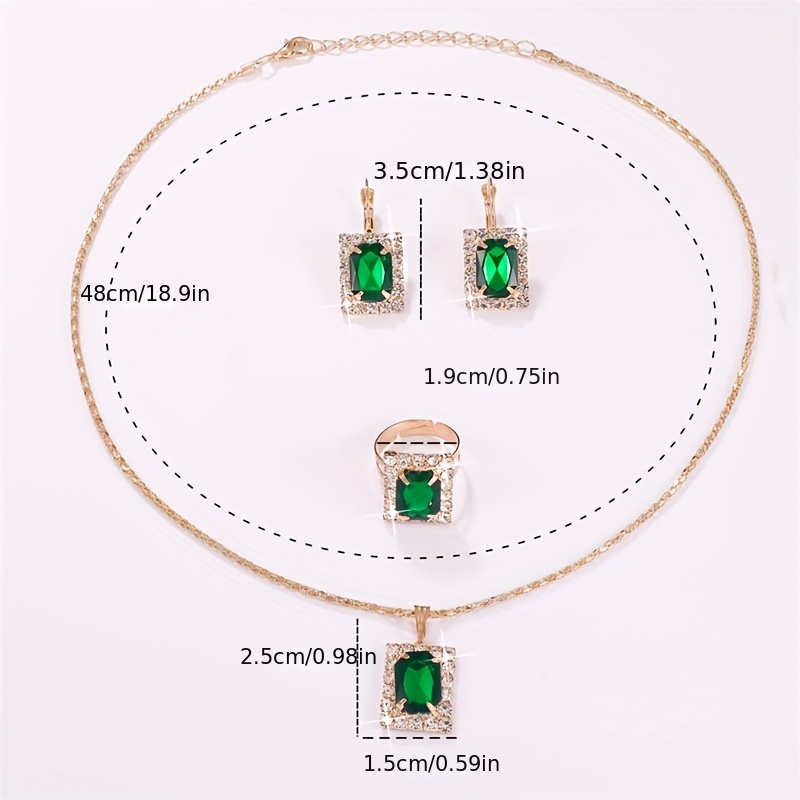 1 necklace 1 pair of earrings 1 ring elegant jewelry set classy rectangular design paved emerald zirconia match daily outfits party accessories details 3