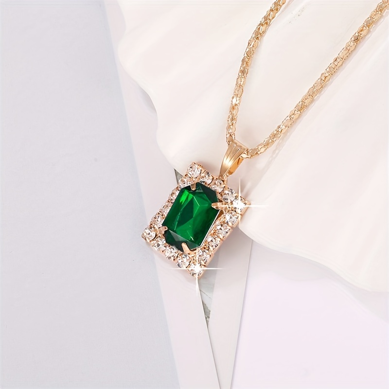 1 necklace 1 pair of earrings 1 ring elegant jewelry set classy rectangular design paved emerald zirconia match daily outfits party accessories details 4