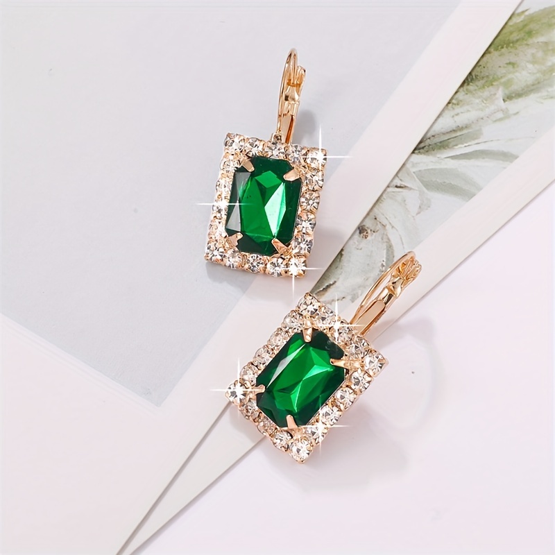 1 necklace 1 pair of earrings 1 ring elegant jewelry set classy rectangular design paved emerald zirconia match daily outfits party accessories details 5