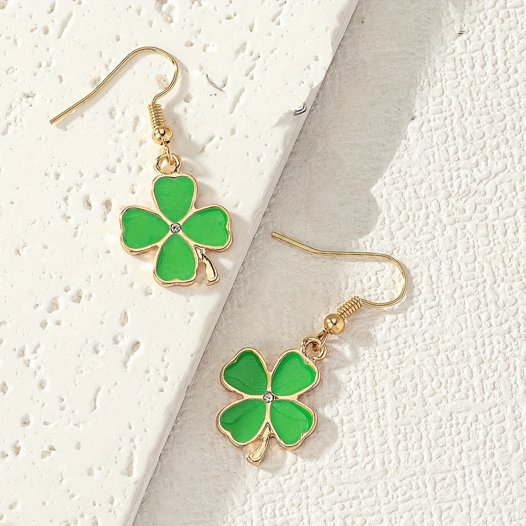 gift, exquisite four leaf clover design bling bling dangle earrings simple pastoral style lucky trendy female gift details 4