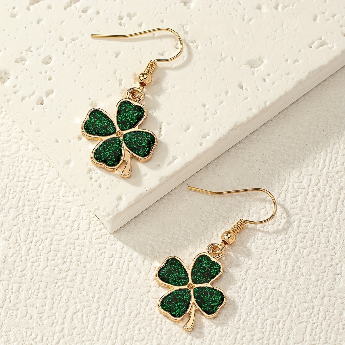 gift, exquisite four leaf clover design bling bling dangle earrings simple pastoral style lucky trendy female gift details 8