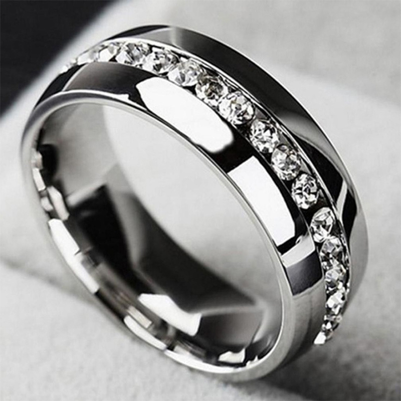 fashion band ring made of titanium paved a row of shining zircon silvery or golden make your call suitable for men and women details 1