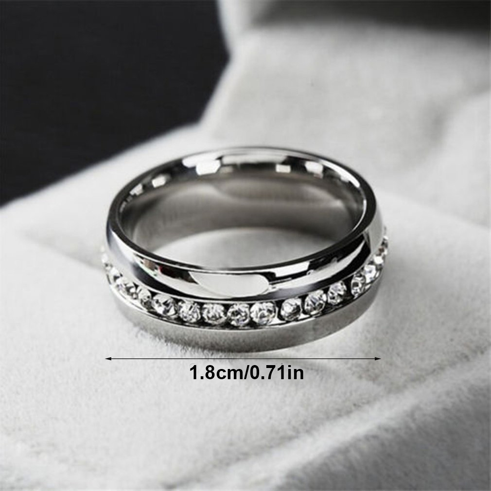 fashion band ring made of titanium paved a row of shining zircon silvery or golden make your call suitable for men and women details 2