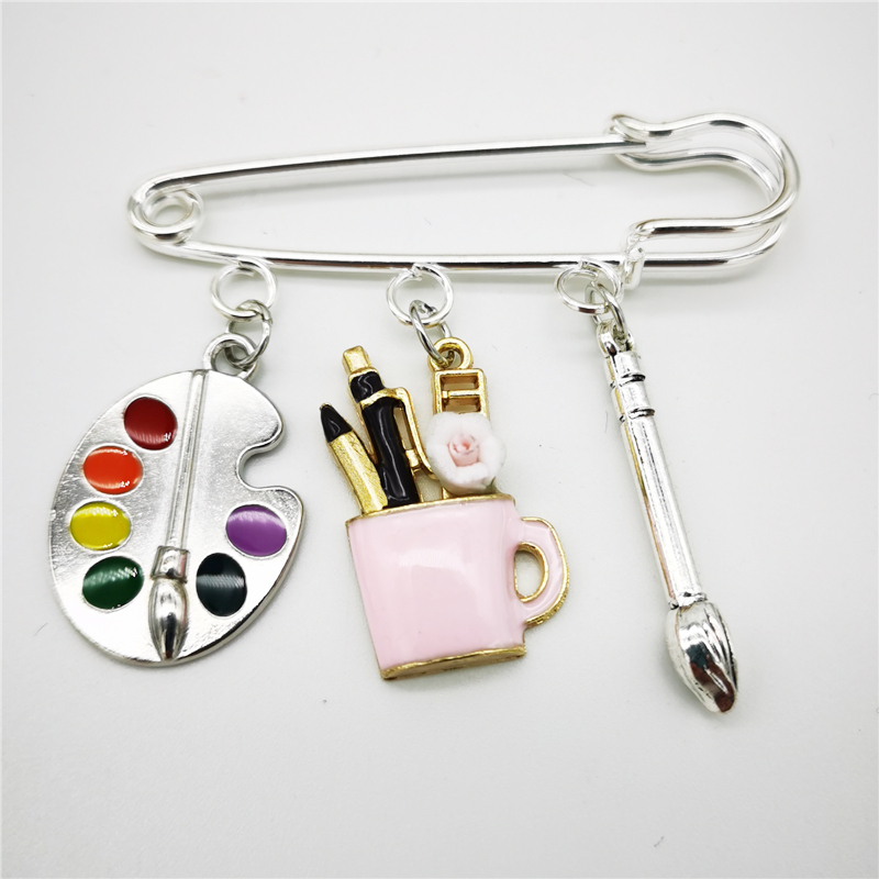 personality colorful artist paint palette and paint brush brooch pin artist jewelry gift for art teacher art student details 4