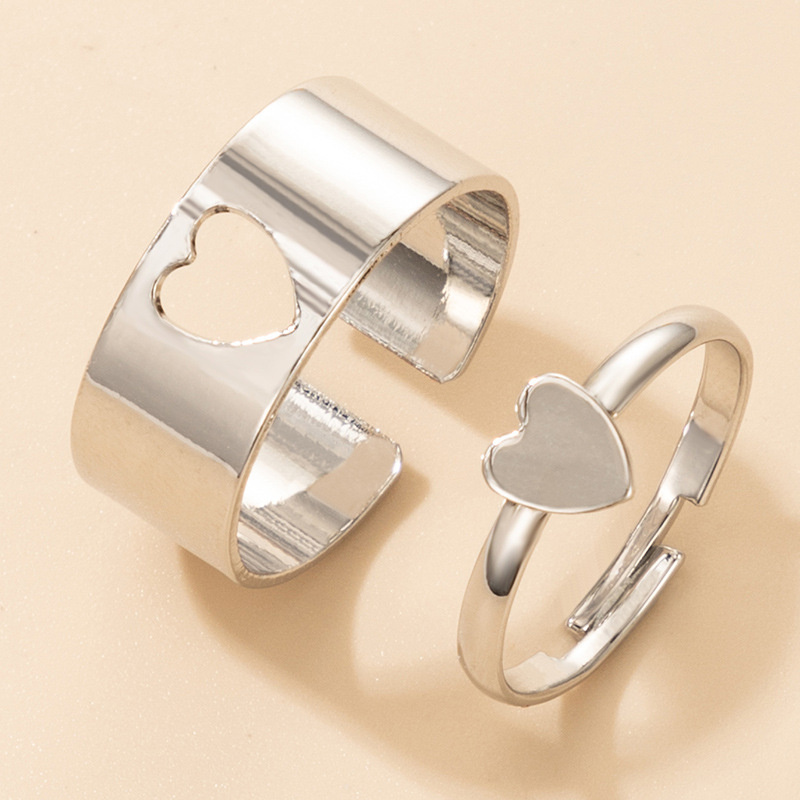 creative hollow heart couple ring women punk style ring details 0