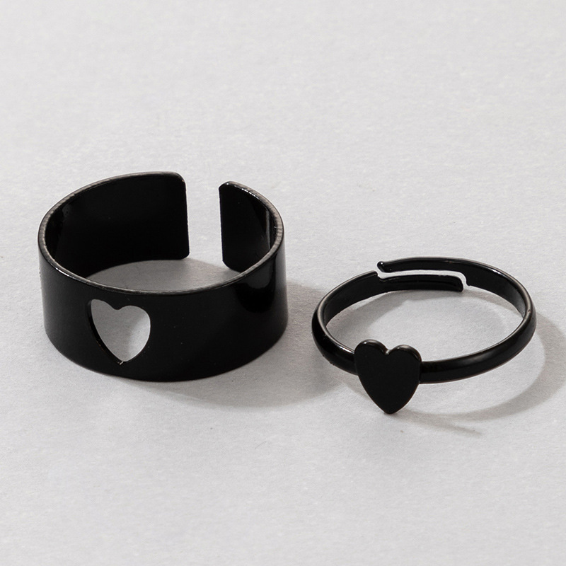 creative hollow heart couple ring women punk style ring details 1