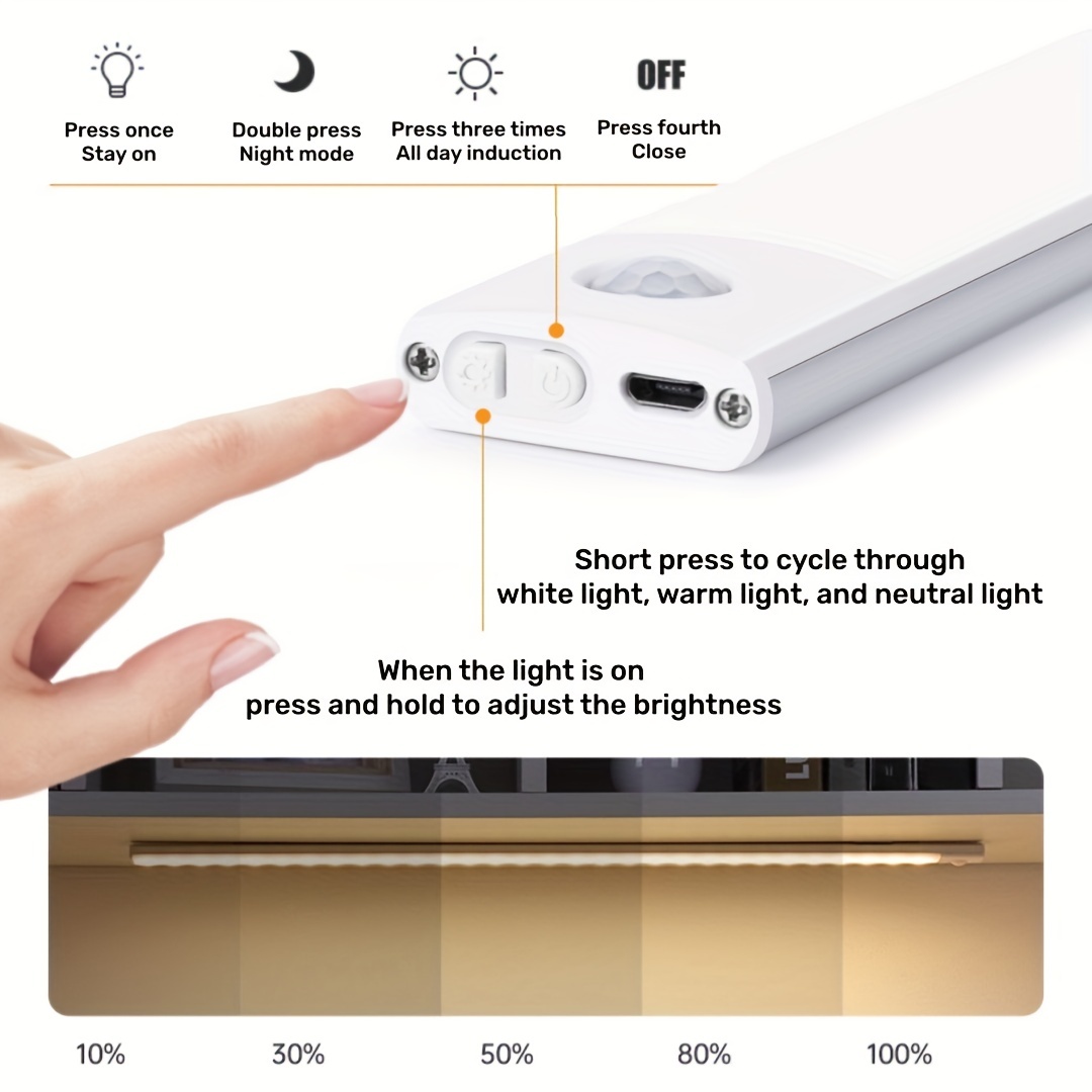 wireless led motion sensor cabinet light, 1pc wireless led motion sensor cabinet light rechargeable under counter closet lighting for kitchen wardrobe cupboard stairs corridor battery operated night light with magnetic mount easy installation and energy efficient details 6