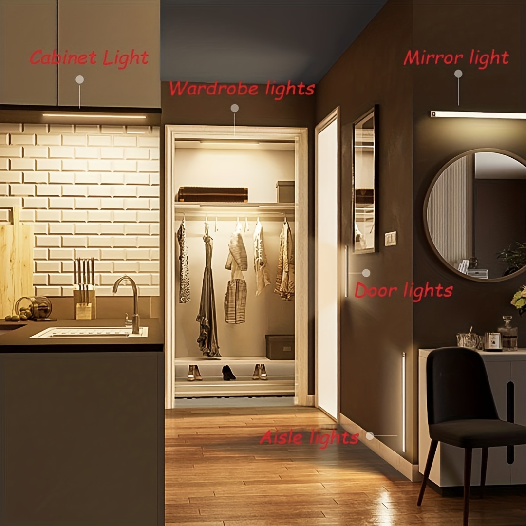 wireless led motion sensor cabinet light, 1pc wireless led motion sensor cabinet light rechargeable under counter closet lighting for kitchen wardrobe cupboard stairs corridor battery operated night light with magnetic mount easy installation and energy efficient details 7