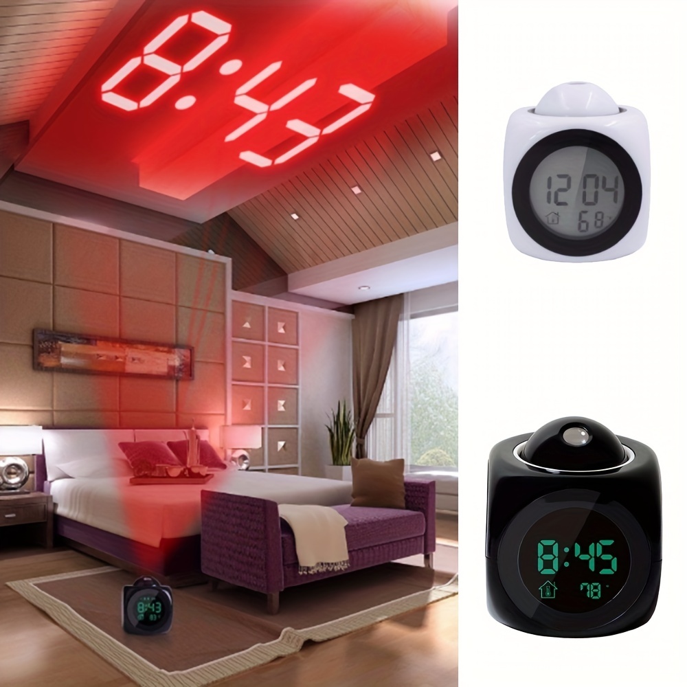 1pc lcd projection led display time digital alarm clock for bedrooms with talking voice prompt thermometer snooze function desk projector battery is not included powered by 3 aaa battery details 0