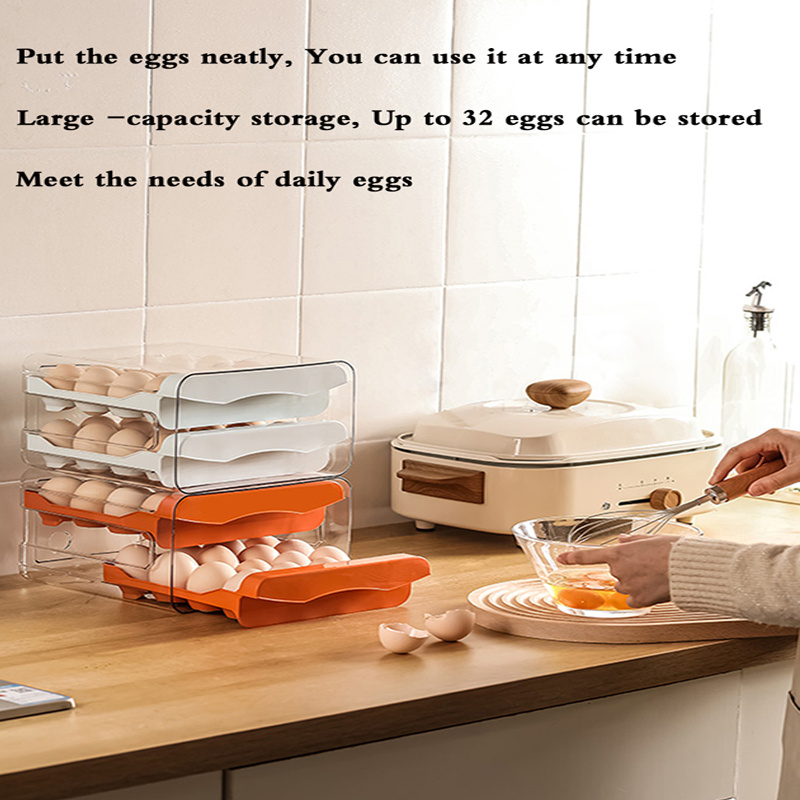 1pc kitchen double layers egg storage box 32 compartment household drawer refrigerator transparent preservation box that can be stacked with egg tray an details 4