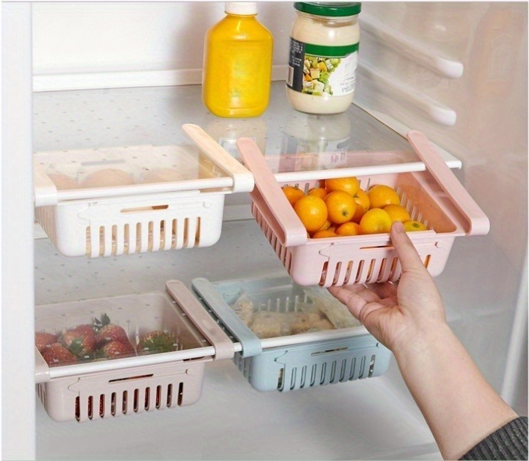 telescopic refrigerator storage basket drawer type rack for fresh keeping and freezer storage details 1